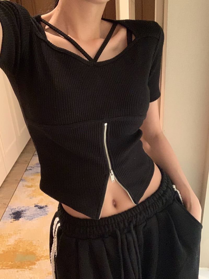 Badcalm - Korean Women Fashion - #momslook - Glam Zipper Tee