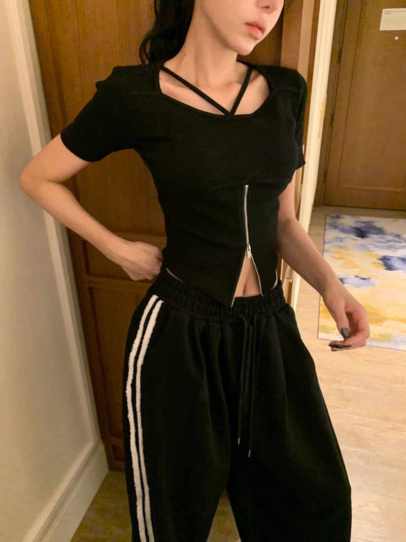 Badcalm - Korean Women Fashion - #momslook - Glam Zipper Tee - 5