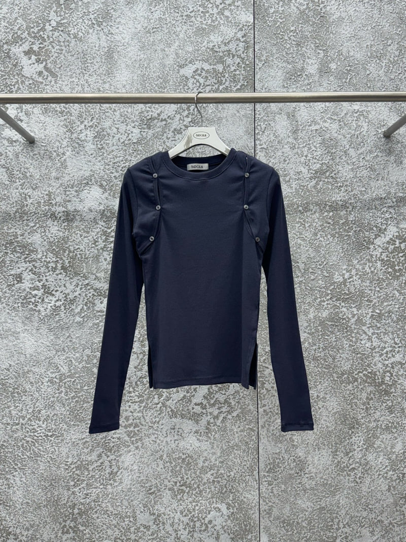 Badcalm - Korean Women Fashion - #momslook - Button Slit Tee - 12