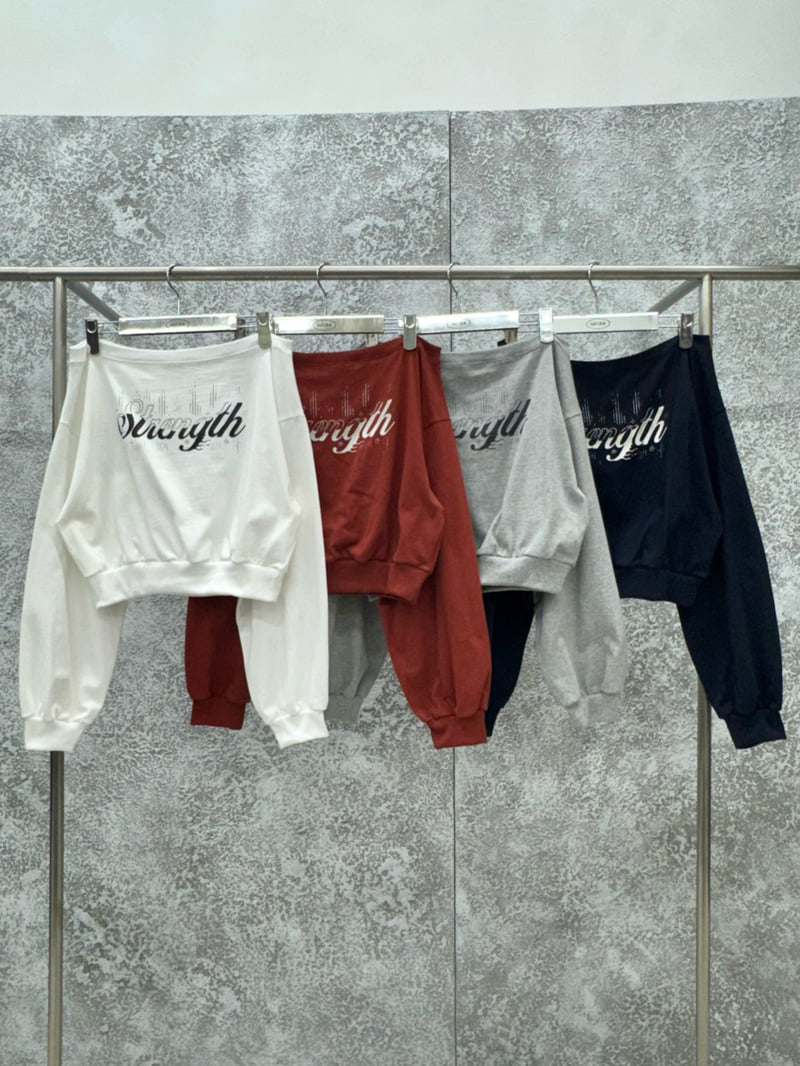 Badcalm - Korean Women Fashion - #momslook - Rain Off-Shoulder Sweatshirt - 11