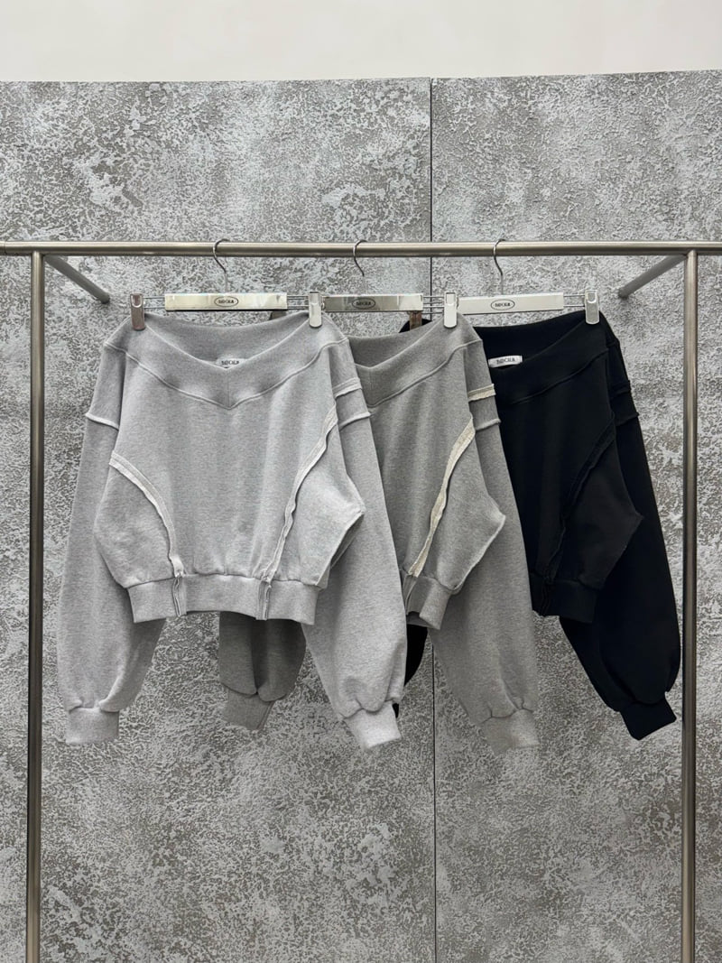 Badcalm - Korean Women Fashion - #momslook - V-Cut Raw Edge Sweatshirt - 12