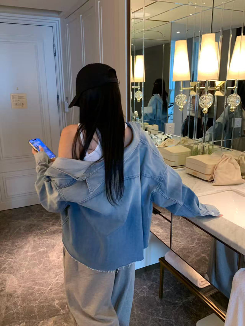 Badcalm - Korean Women Fashion - #momslook - Denim Crop Shirt - 3