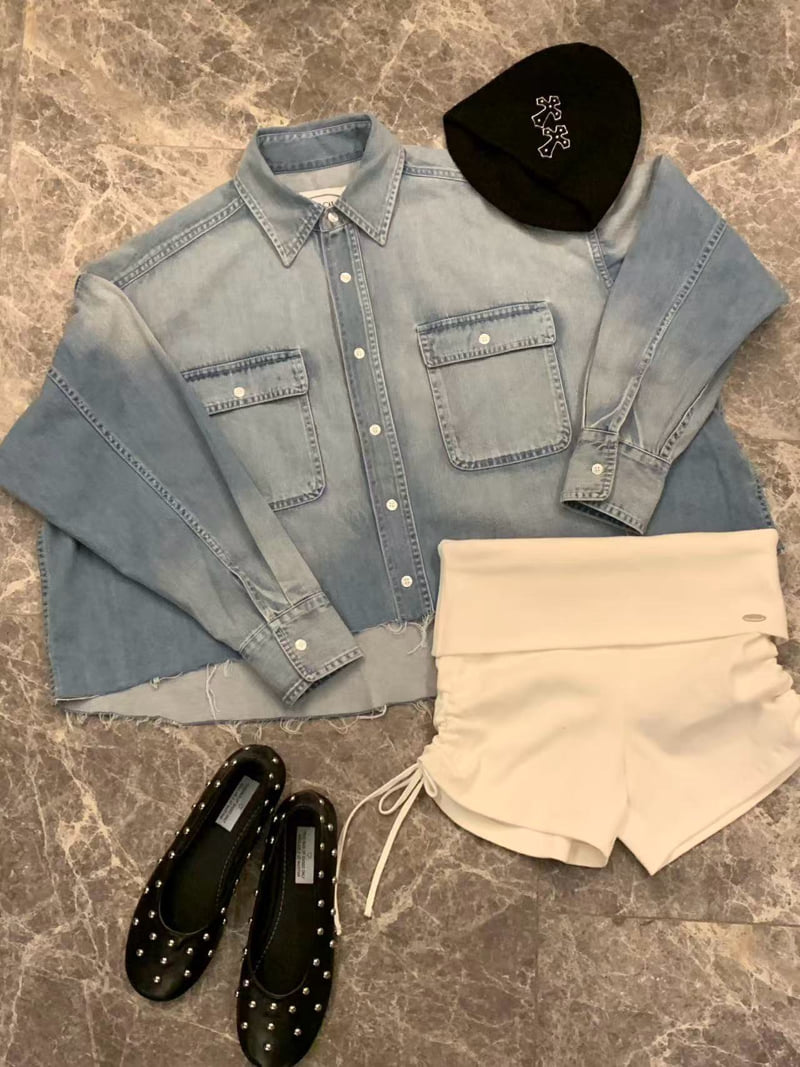 Badcalm - Korean Women Fashion - #momslook - Denim Crop Shirt - 9