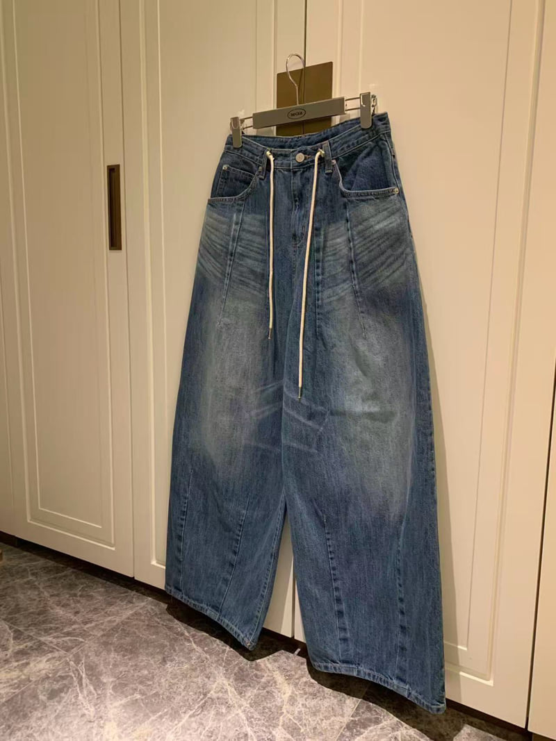 Badcalm - Korean Women Fashion - #momslook - Cat Wide Denim Pants - 11