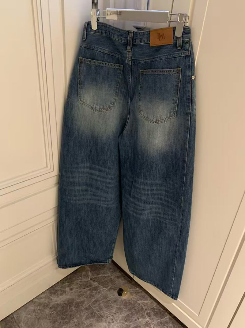 Badcalm - Korean Women Fashion - #momslook - Cat Wide Denim Pants - 12