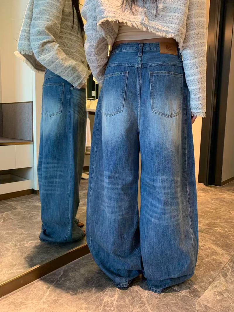 Badcalm - Korean Women Fashion - #momslook - Cat Wide Denim Pants - 7