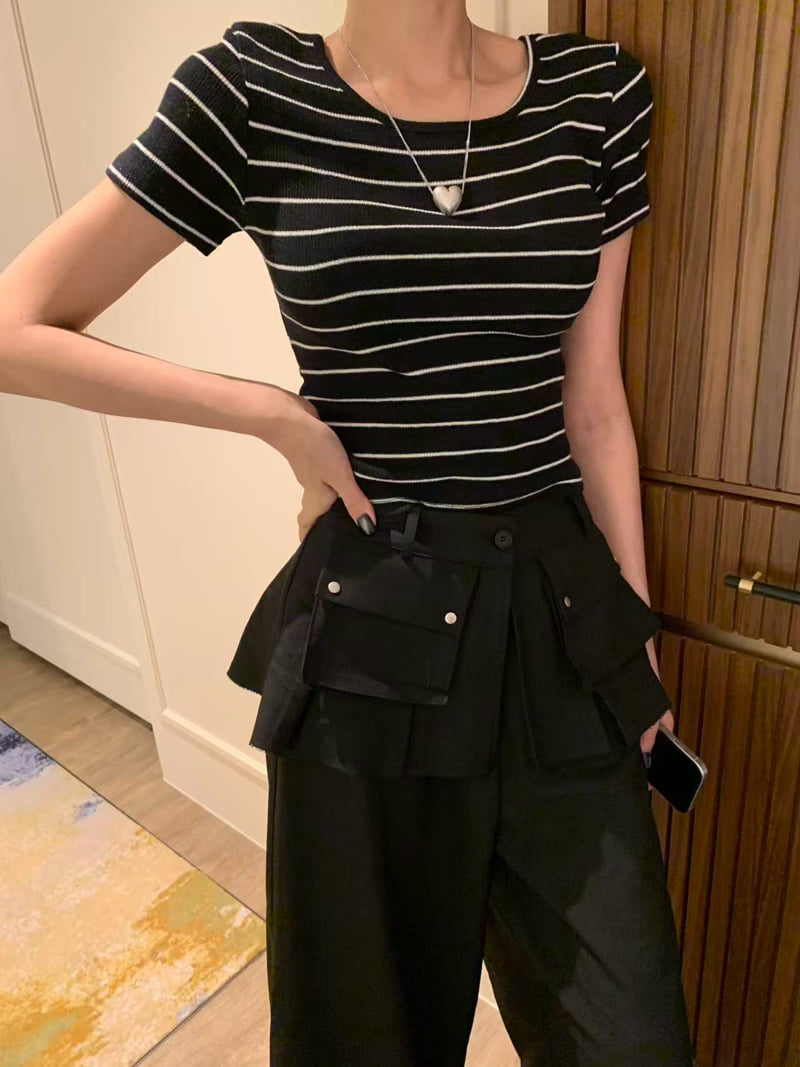 Badcalm - Korean Women Fashion - #momslook - Back Slit Tee