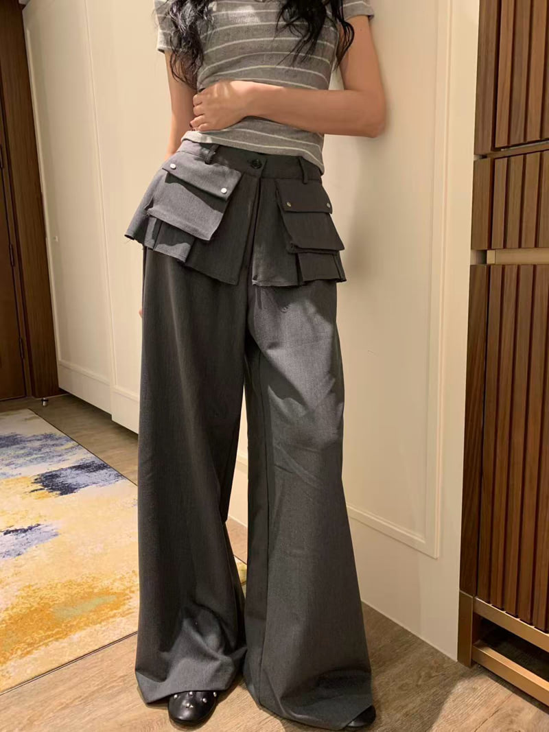Badcalm - Korean Women Fashion - #momslook - Pocket Pleated Skirt Pants - 8