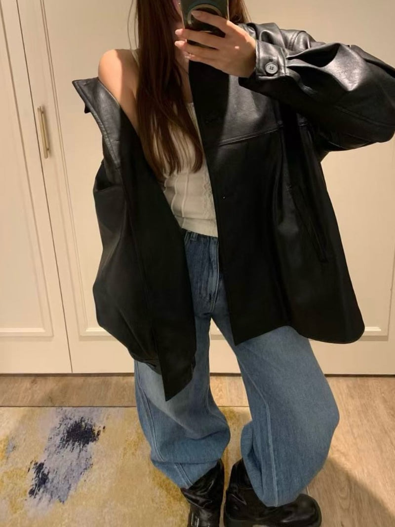 Badcalm - Korean Women Fashion - #momslook - Leather Half Jacket - 7