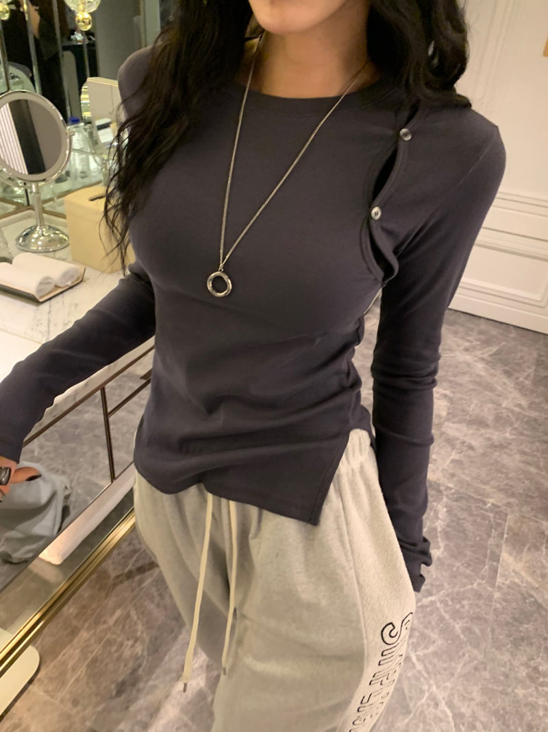Badcalm - Korean Women Fashion - #vintagekidsstyle - Button Slit Tee - 4