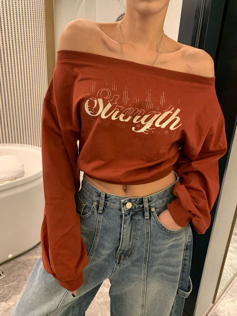 Badcalm - Korean Women Fashion - #pursuepretty - Rain Off-Shoulder Sweatshirt - 3