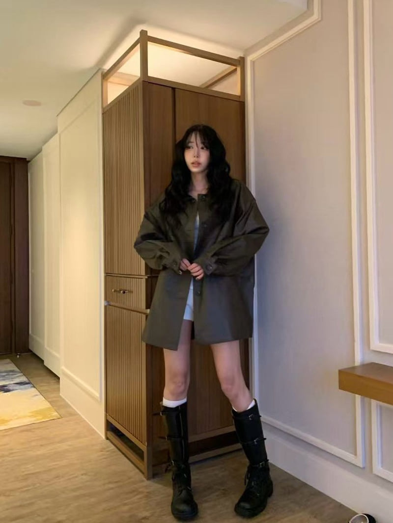 Badcalm - Korean Women Fashion - #pursuepretty - Leather Half Jacket