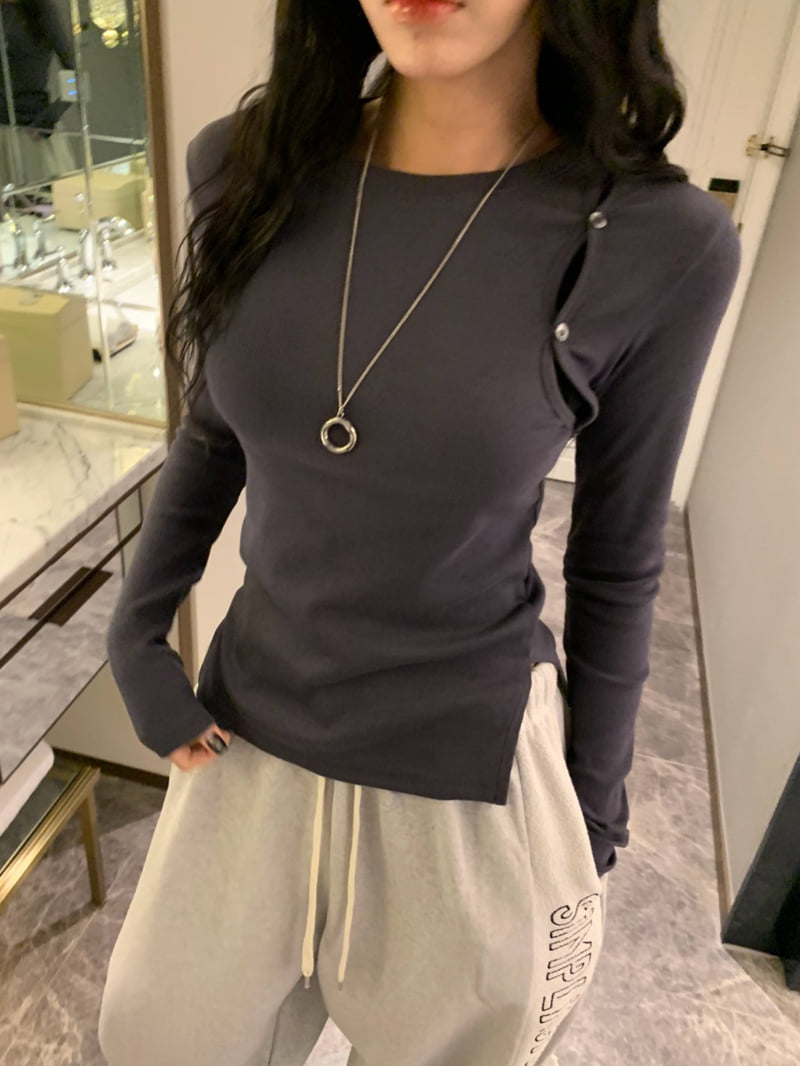 Badcalm - Korean Women Fashion - #restrostyle - Button Slit Tee - 5