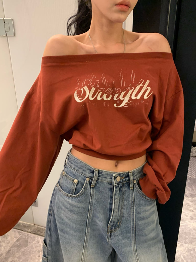 Badcalm - Korean Women Fashion - #pursuepretty - Rain Off-Shoulder Sweatshirt - 4