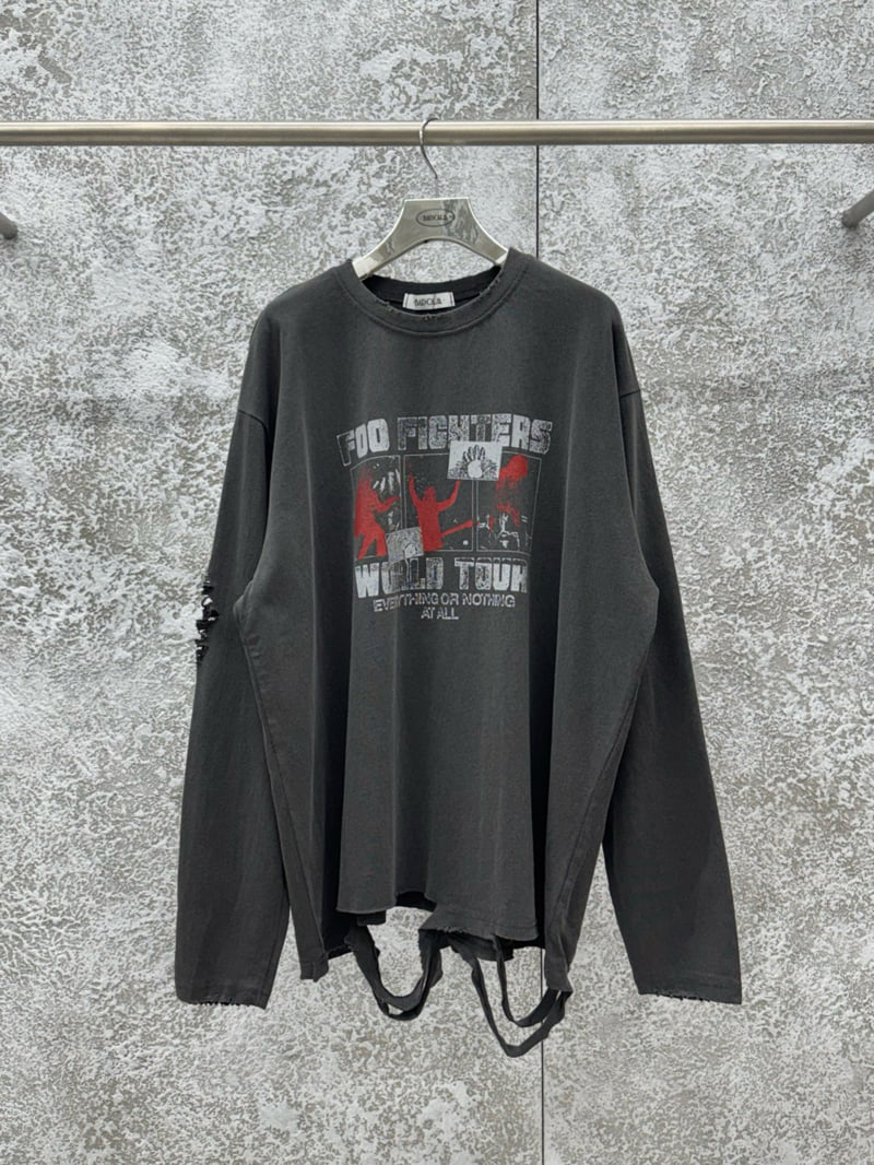 Badcalm - Korean Women Fashion - #romanticstyle - Dirty Washed Graphic Tee - 12