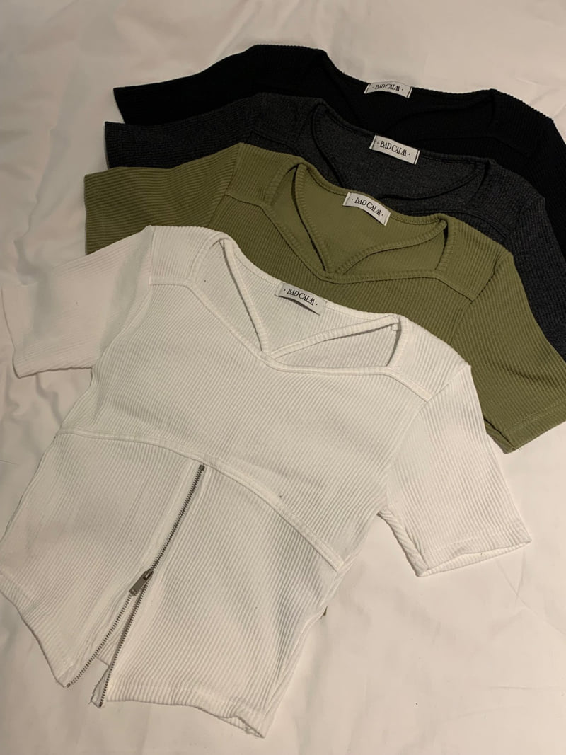 Badcalm - Korean Women Fashion - #romanticstyle - Glam Zipper Tee - 11