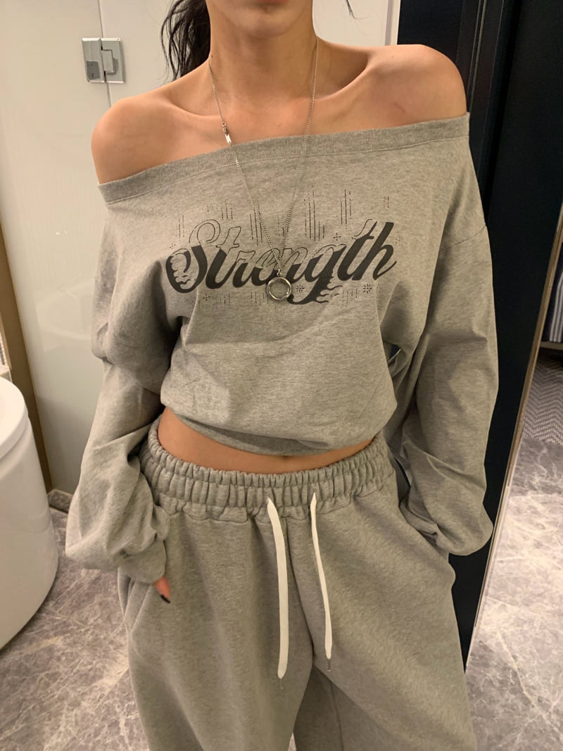 Badcalm - Korean Women Fashion - #romanticstyle - Rain Off-Shoulder Sweatshirt - 5