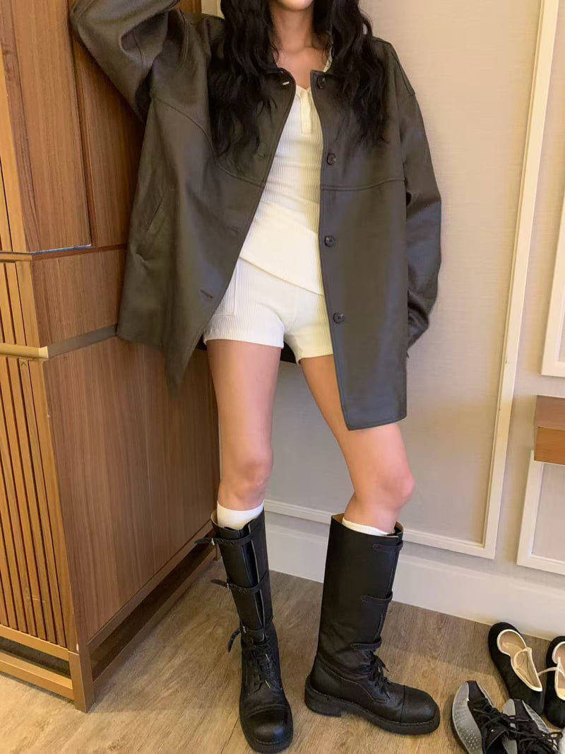 Badcalm - Korean Women Fashion - #romanticstyle - Leather Half Jacket - 3
