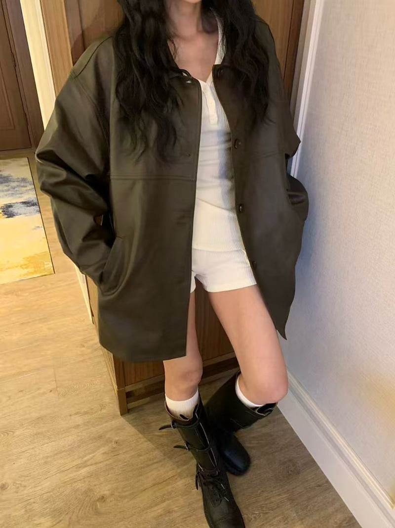 Badcalm - Korean Women Fashion - #romanticstyle - Leather Half Jacket - 4