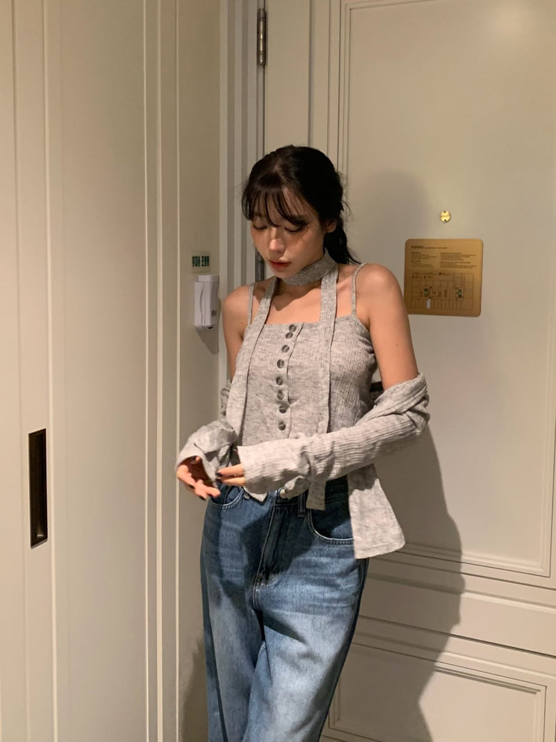 Badcalm - Korean Women Fashion - #thatsdarling - Tie Top Set