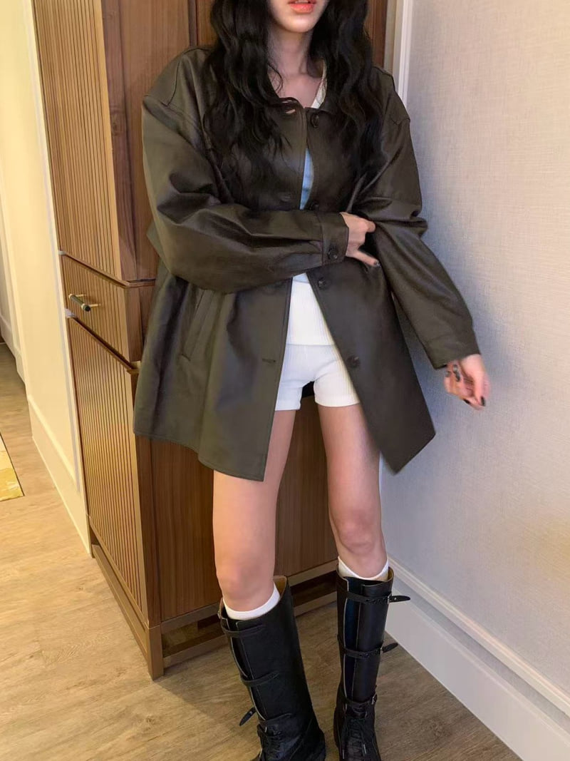 Badcalm - Korean Women Fashion - #thatsdarling - Leather Half Jacket - 5