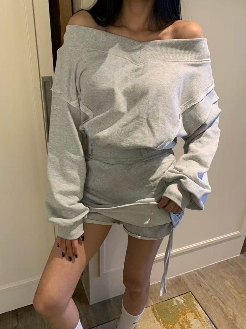 Badcalm - Korean Women Fashion - #thelittlethings - V-Cut Raw Edge Sweatshirt - 9