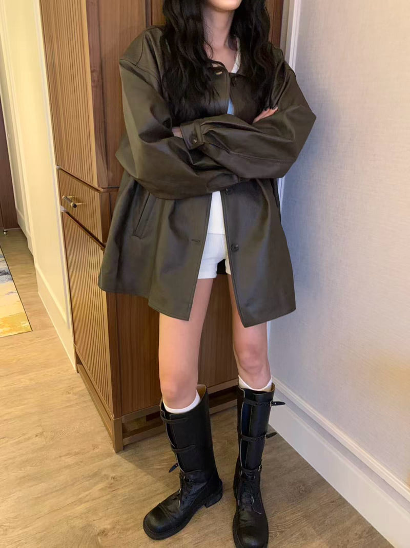 Badcalm - Korean Women Fashion - #thelittlethings - Leather Half Jacket - 6