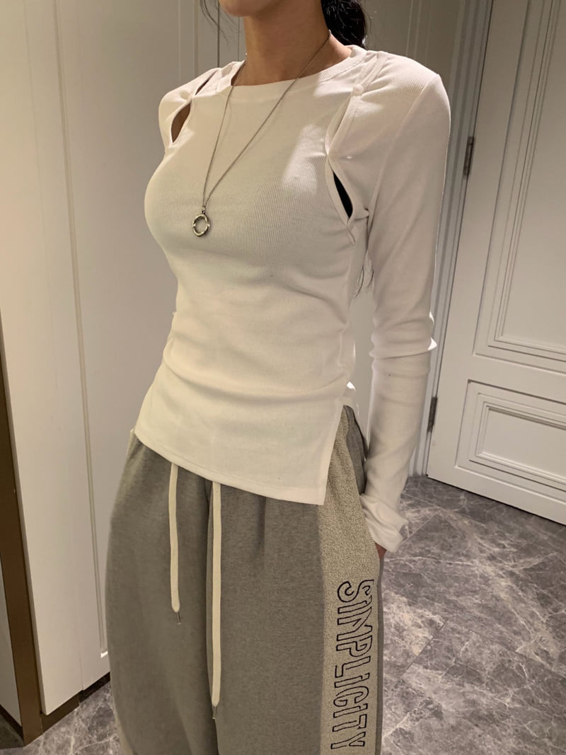 Badcalm - Korean Women Fashion - #vintageinspired - Button Slit Tee - 2