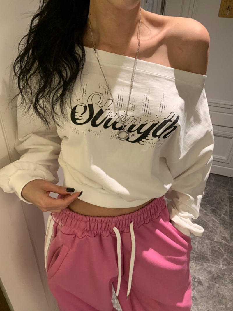 Badcalm - Korean Women Fashion - #vintageinspired - Rain Off-Shoulder Sweatshirt