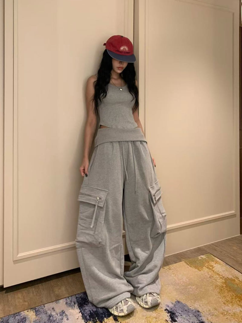 Badcalm - Korean Women Fashion - #vintageinspired - Cargo Jogger Pants - 4