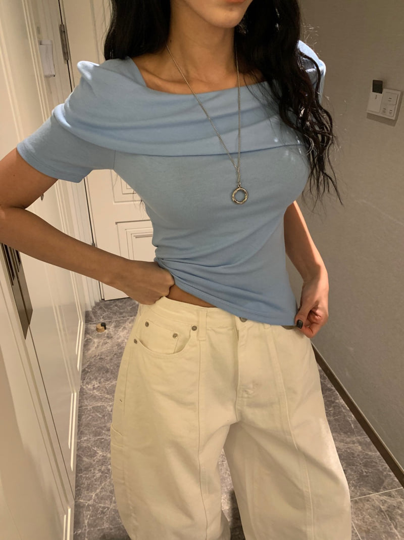 Badcalm - Korean Women Fashion - #vintageinspired - Shawl Collar Tee - 4