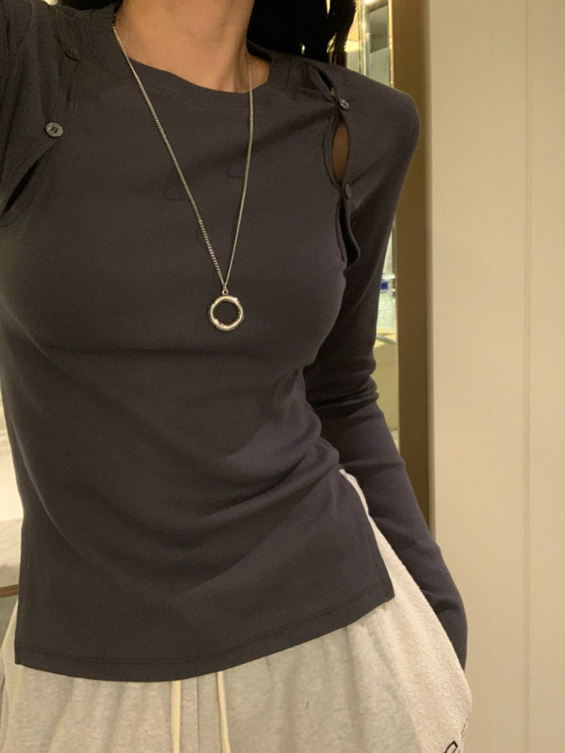 Badcalm - Korean Women Fashion - #vintagekidsstyle - Button Slit Tee - 3