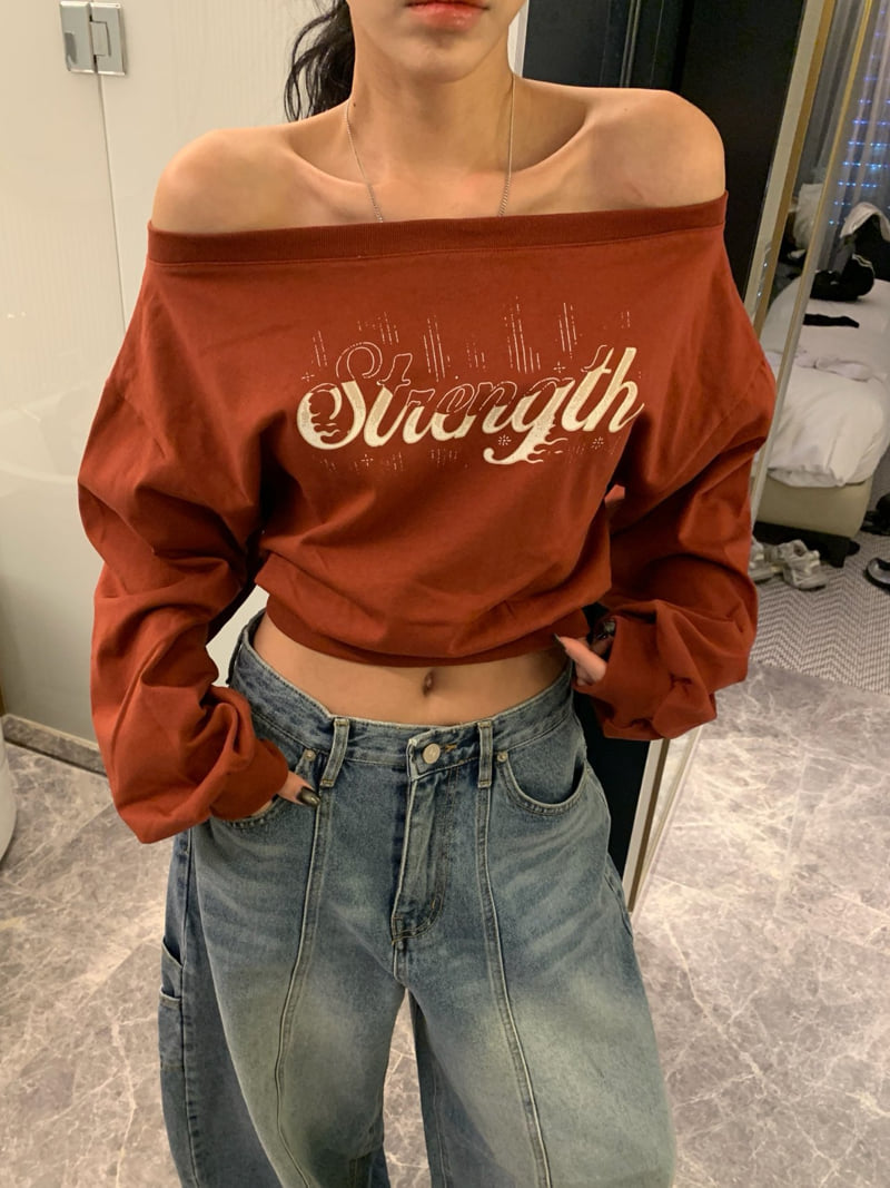 Badcalm - Korean Women Fashion - #vintagekidsstyle - Rain Off-Shoulder Sweatshirt - 2