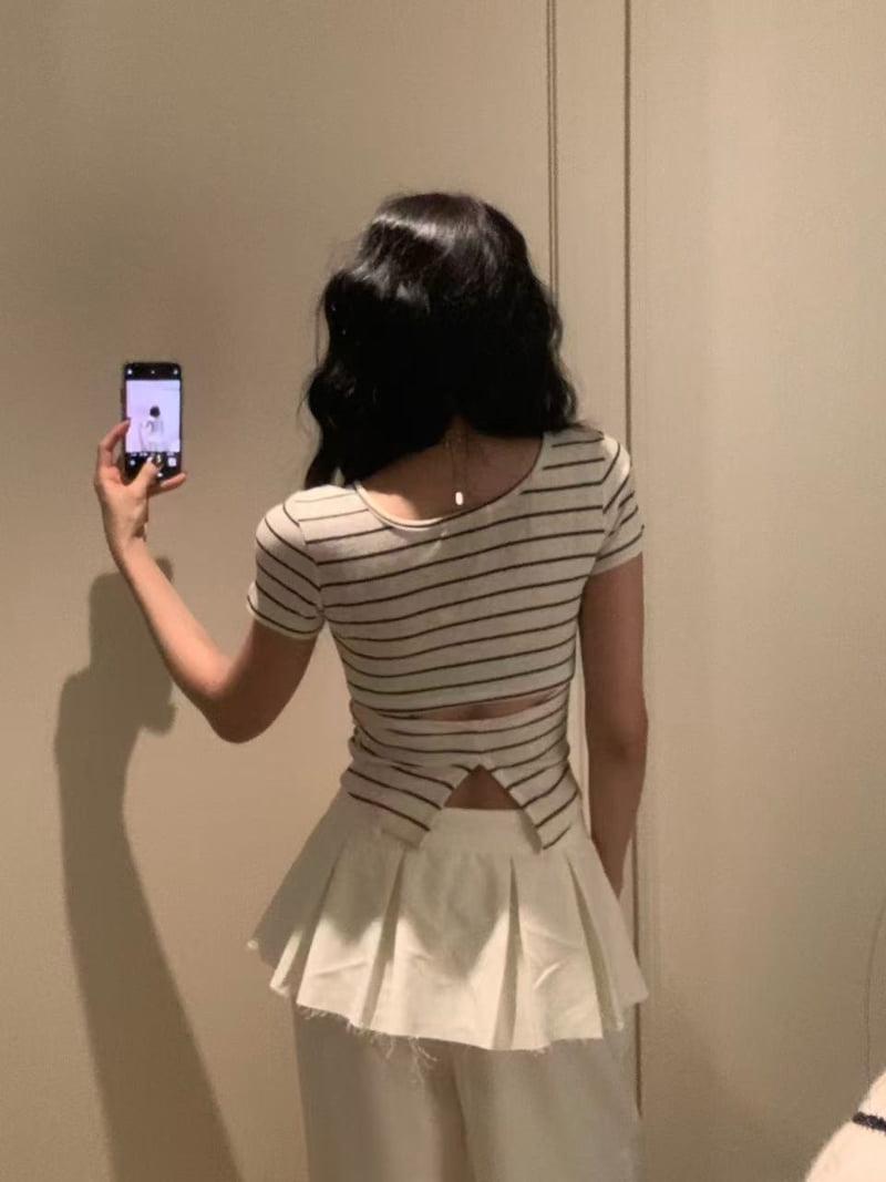Badcalm - Korean Women Fashion - #vintagekidsstyle - Back Slit Tee - 12