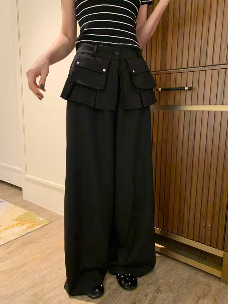 Badcalm - Korean Women Fashion - #vintagekidsstyle - Pocket Pleated Skirt Pants - 11
