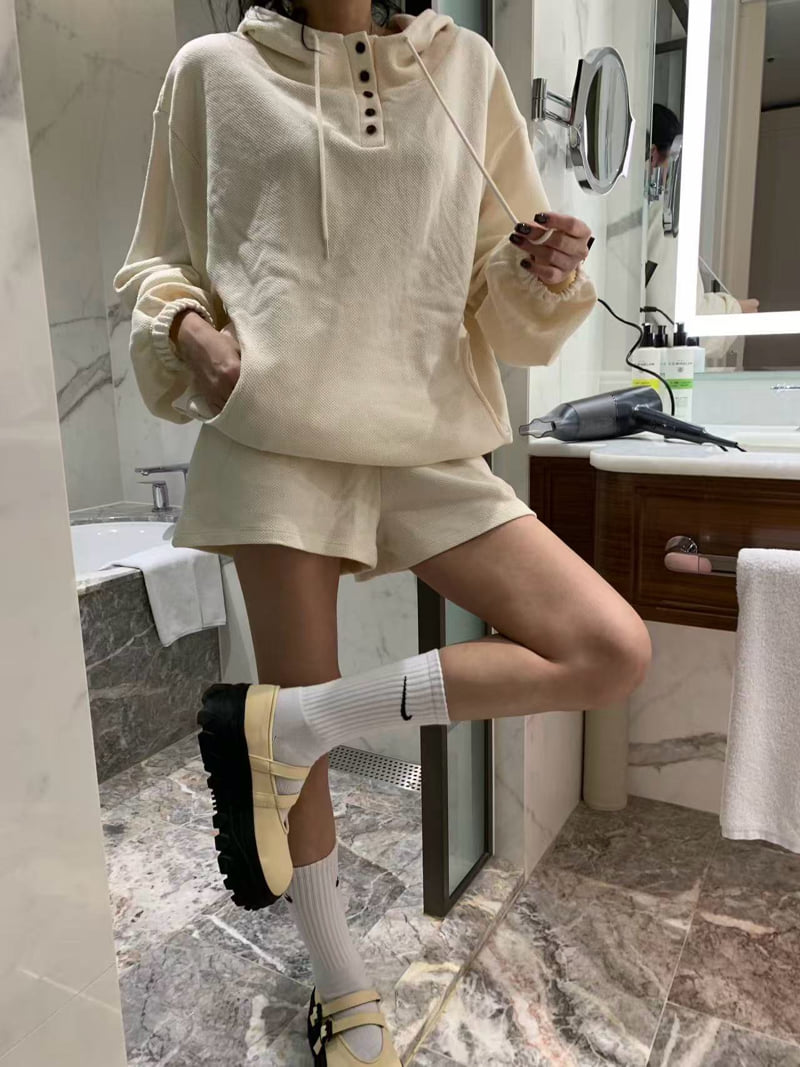 Badcalm - Korean Women Fashion - #womensfashion - Waffle Hoodie Tee - 8