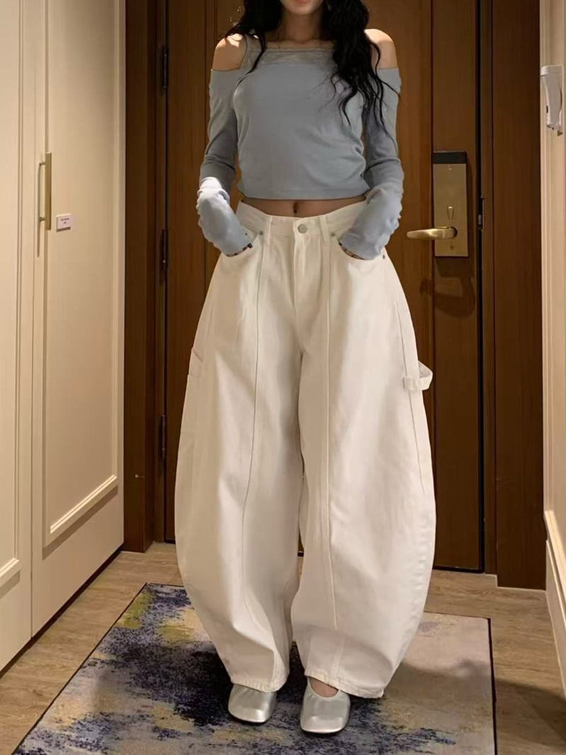 Badcalm - Korean Women Fashion - #womensfashion - Carpenter Curved Denim Pants - 3