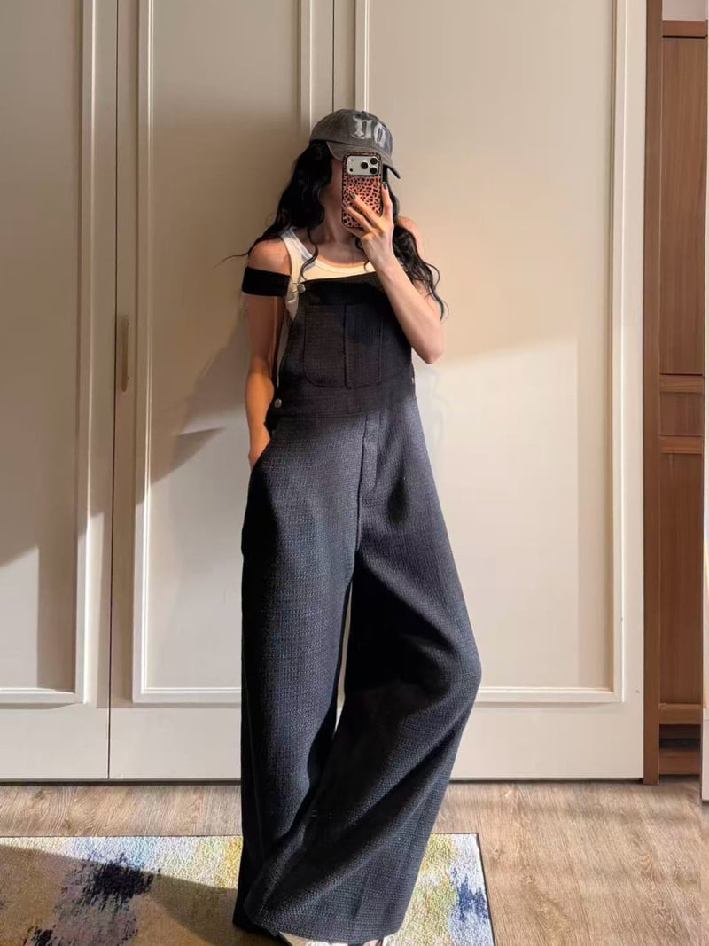 Badcalm - Korean Women Fashion - #womensfashion - Tweed Overall Pants - 8