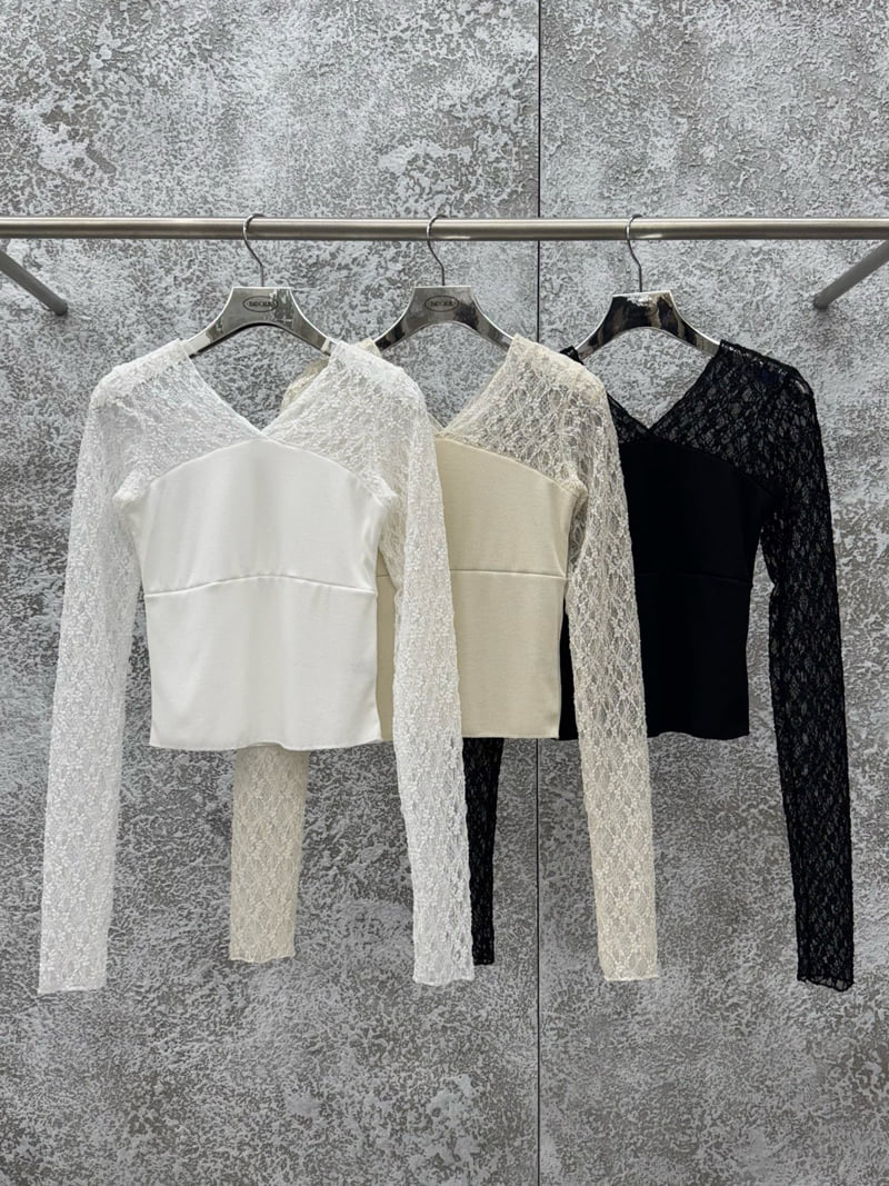 Badcalm - Korean Women Fashion - #womensfashion - Lace Ribbed Top - 7