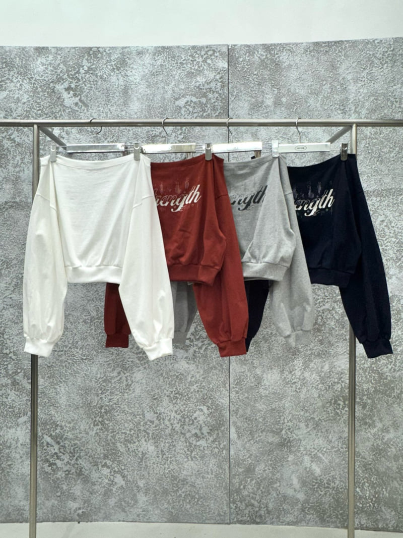 Badcalm - Korean Women Fashion - #womensfashion - Rain Off-Shoulder Sweatshirt - 12