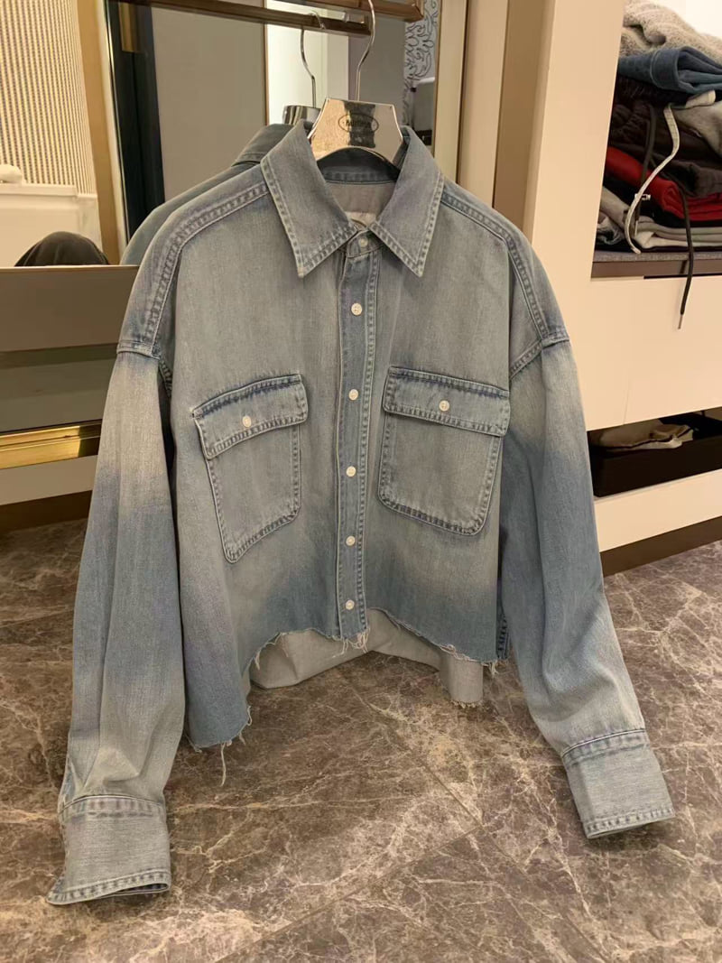 Badcalm - Korean Women Fashion - #womensfashion - Denim Crop Shirt - 10