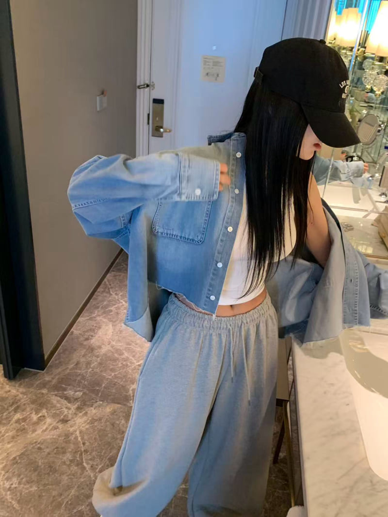 Badcalm - Korean Women Fashion - #womensfashion - Denim Crop Shirt - 6