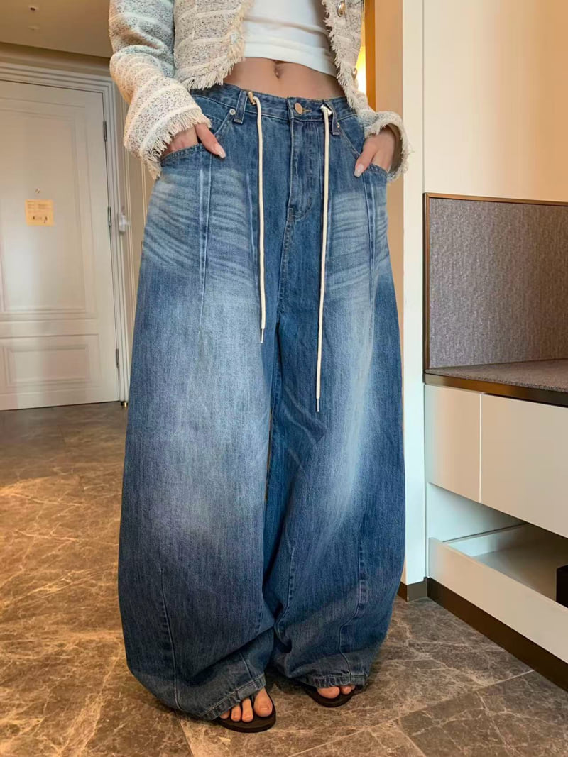 Badcalm - Korean Women Fashion - #womensfashion - Cat Wide Denim Pants - 2