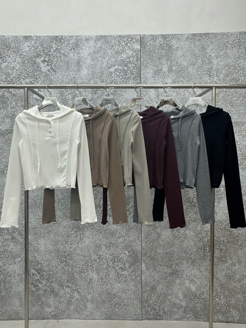 Badcalm - Korean Women Fashion - #womensfashion - Snap Hoodie Tee - 7