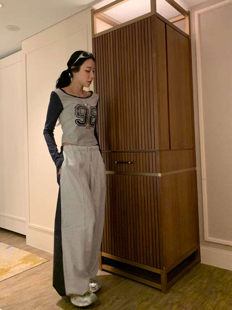 Badcalm - Korean Women Fashion - #womensfashion - Denim Contrast Pants - 7