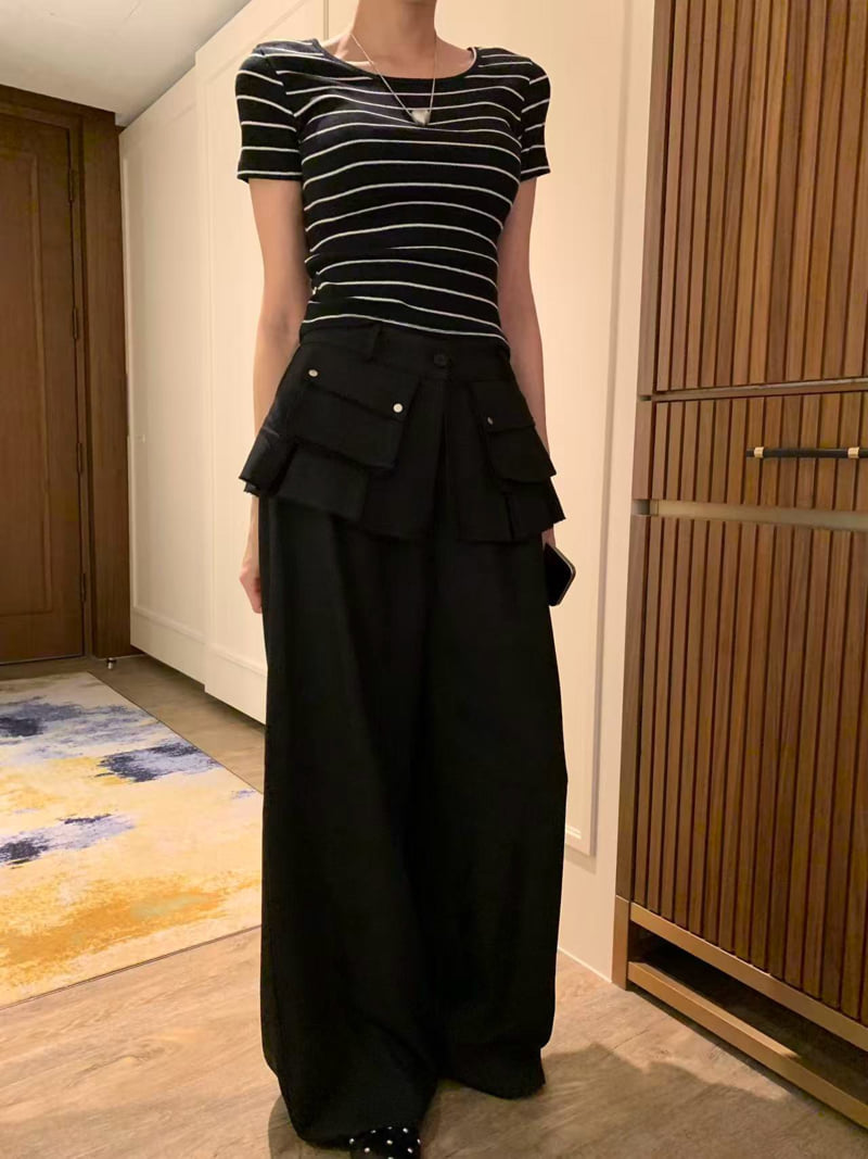 Badcalm - Korean Women Fashion - #womensfashion - Pocket Pleated Skirt Pants - 9