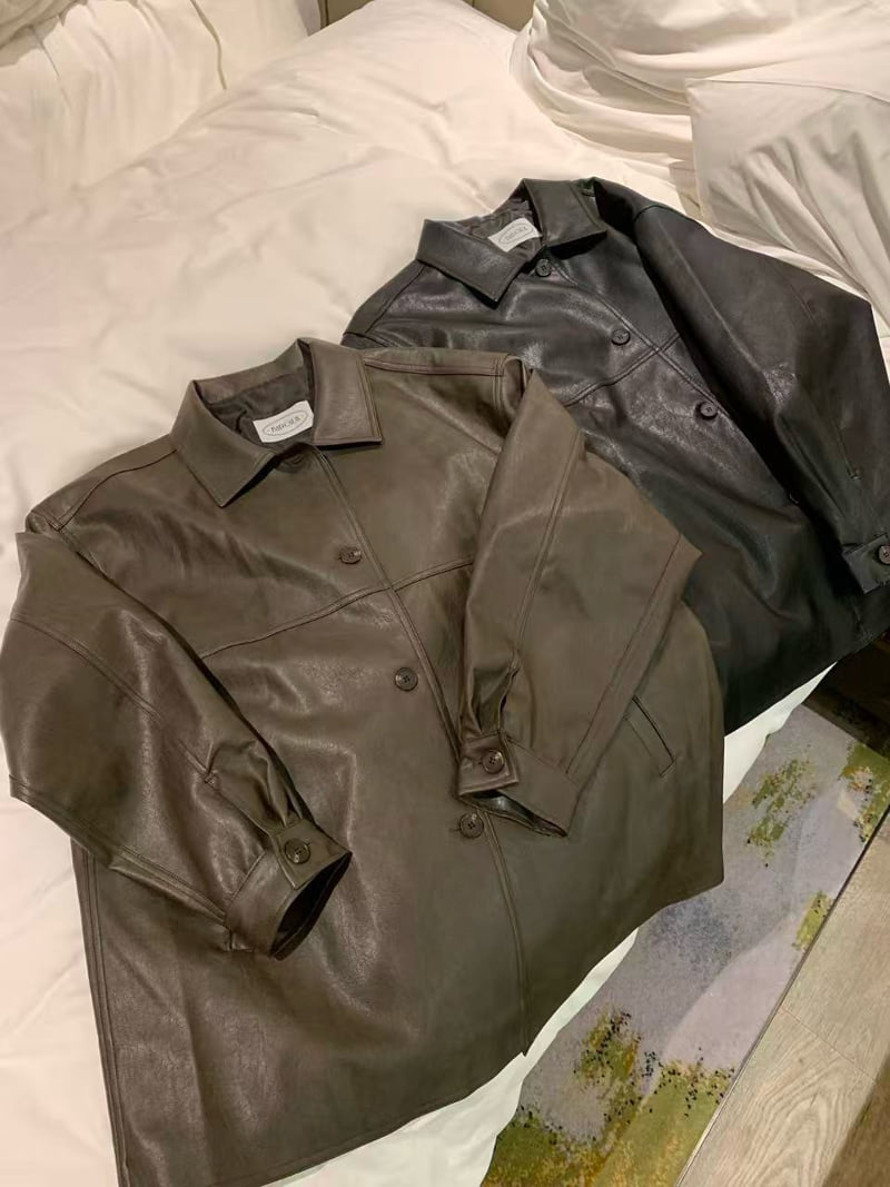 Badcalm - Korean Women Fashion - #womensfashion - Leather Half Jacket - 8