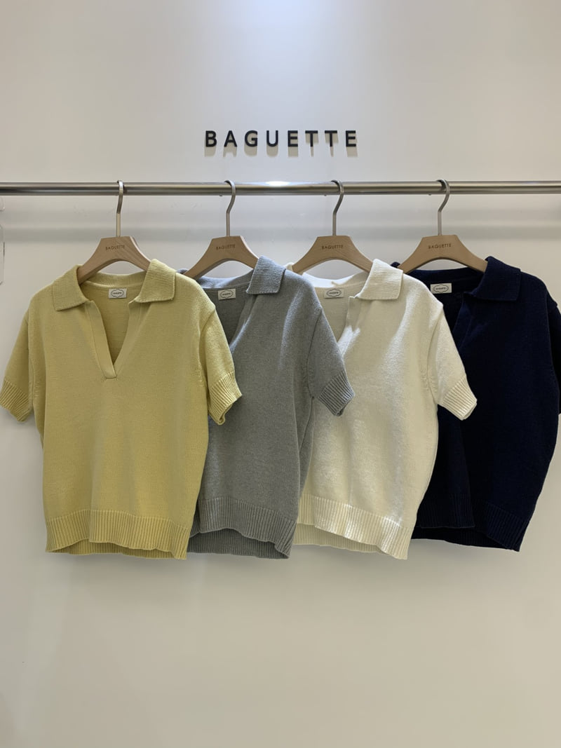 Baguette - Korean Women Fashion - #momslook - Collared Short-Sleeve Knit