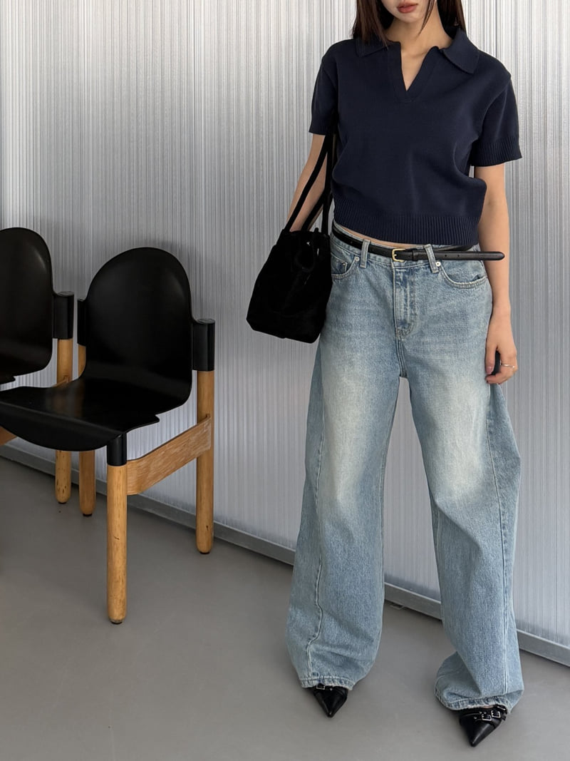 Baguette - Korean Women Fashion - #momslook - Collared Short-Sleeve Knit - 3