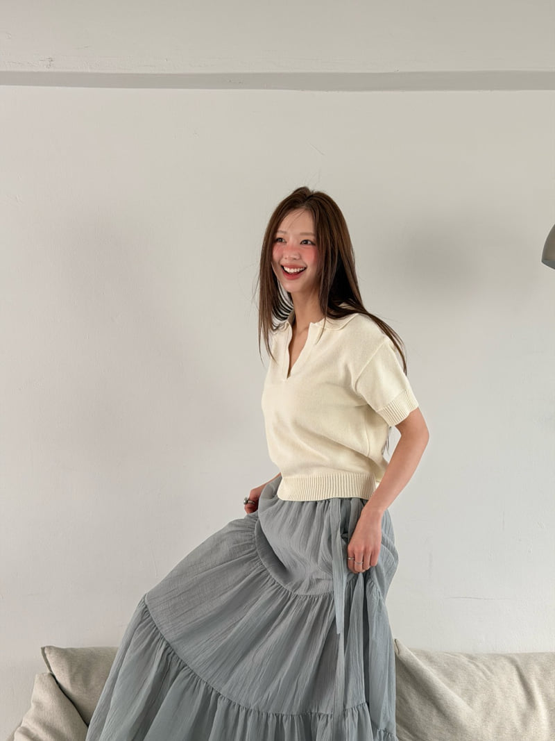 Baguette - Korean Women Fashion - #vintageinspired - Collared Short-Sleeve Knit - 7